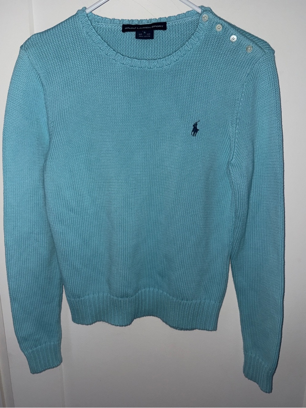 vintage Ralph Lauren Sport crewneck sweater w/buttoned shoulder sz L EUC LN